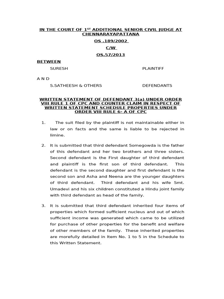 Defendant's Written Statement in Family Dispute | PDF | Affidavit | Lawsuit