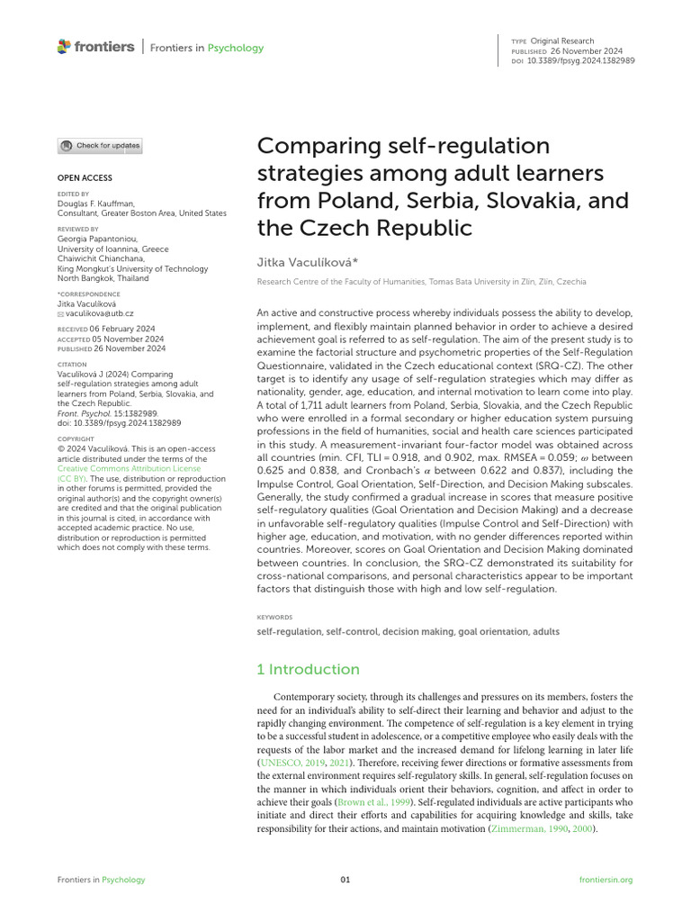 Self-Regulation Strategies in Adult Learners | PDF | Emotional Self ...