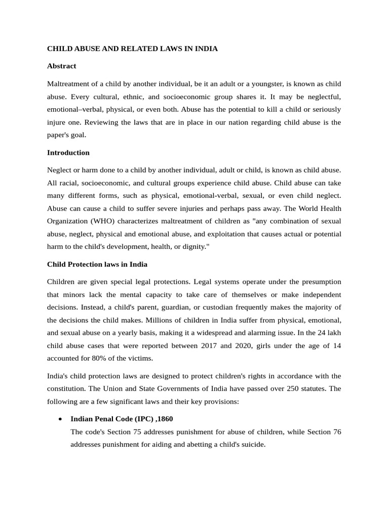 Child Abuse Laws in India Explained | PDF | Child Abuse | Child Neglect