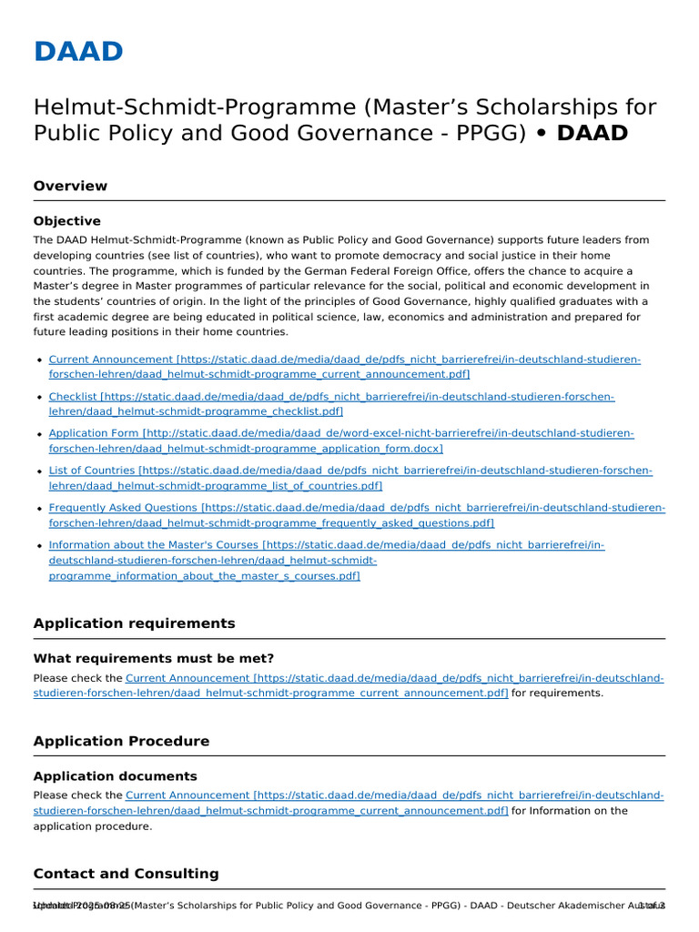 DAAD Helmut-Schmidt Master's Scholarships | PDF | Government