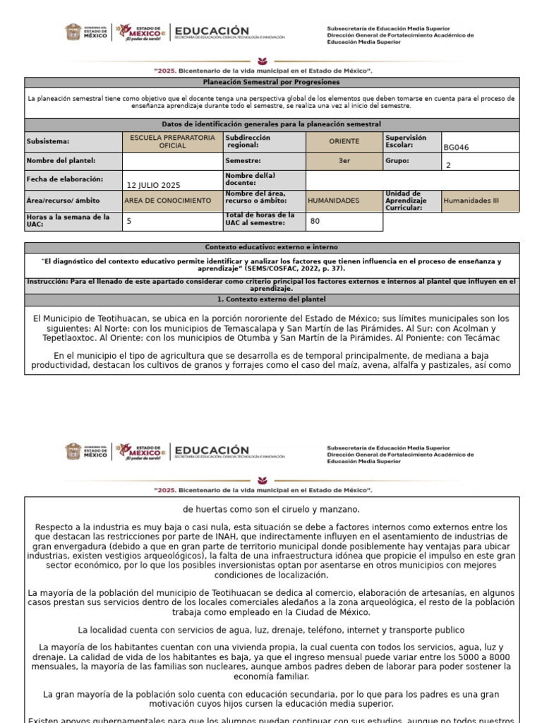 Planeación Semestral de Humanidades III | PDF | Aprendizaje | Enseñando
