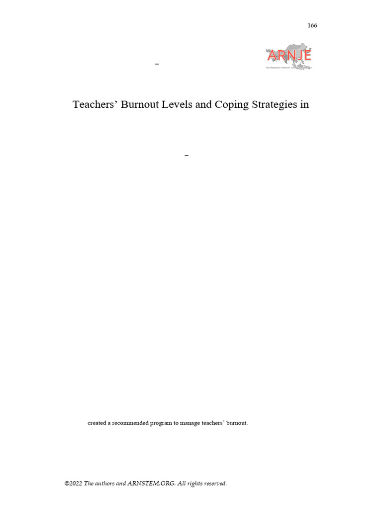 Teacher Burnout and Coping Strategies | PDF | Occupational Burnout ...