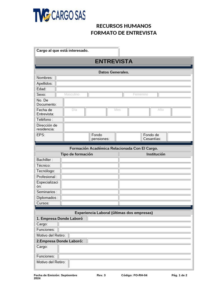 Formato de Entrevista para Recursos Humanos | PDF