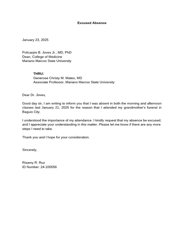 Request For Excused Absence | PDF