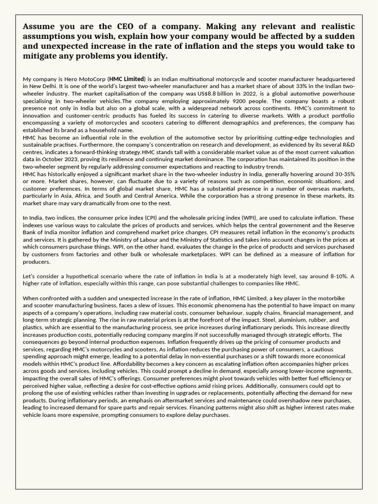 Assume You Are The CEO of A Company | PDF | Inflation | Interest