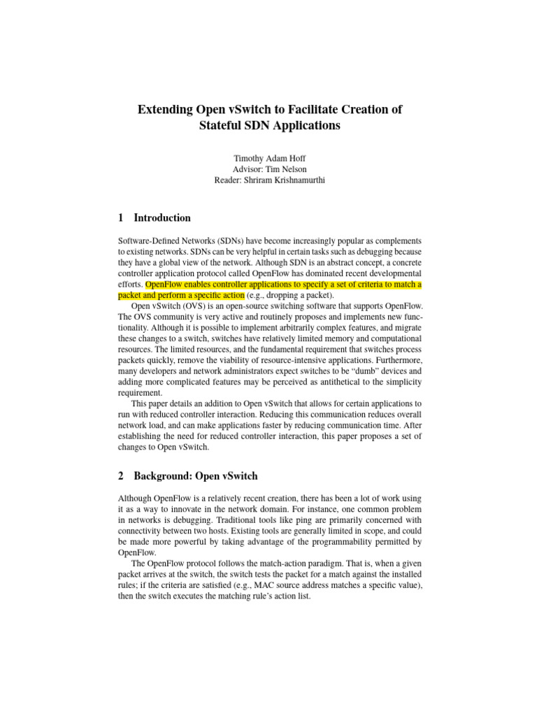 Extending Open VSwitch To Facilitate Creation of Stateful SDN | PDF ...