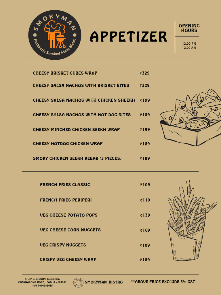 Smokyman Bistro Menu Overview | PDF | Hamburgers | Beef