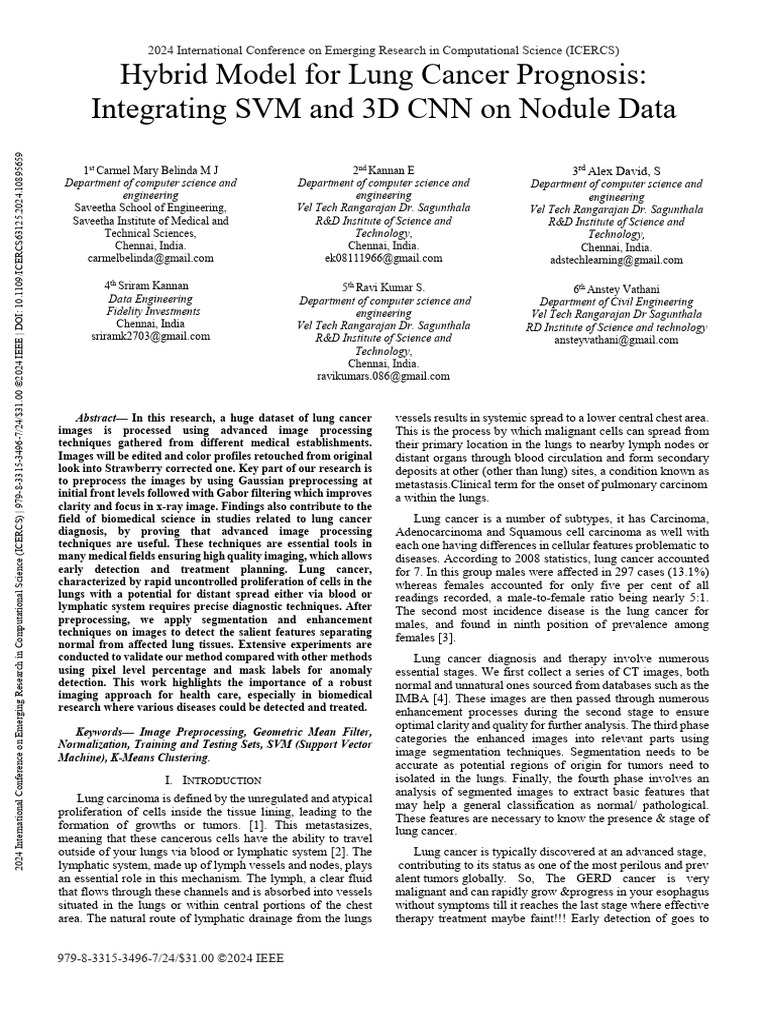 Hybrid Model For Lung Cancer Prognosis Integrating SVM and 3D CNN On ...