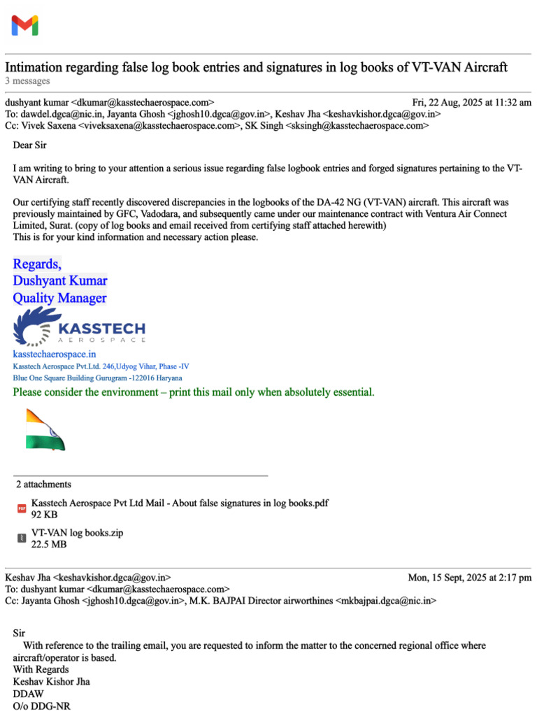 Gmail - Intimation Regarding False Log Book Entries and Signatures in ...