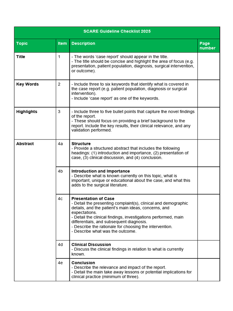 SCARE Guidelines Checklist 2025 | PDF | Artificial Intelligence ...