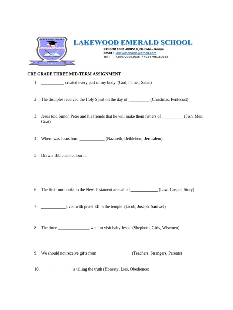 Grade 3 Mid-Term Bible Assignment | PDF