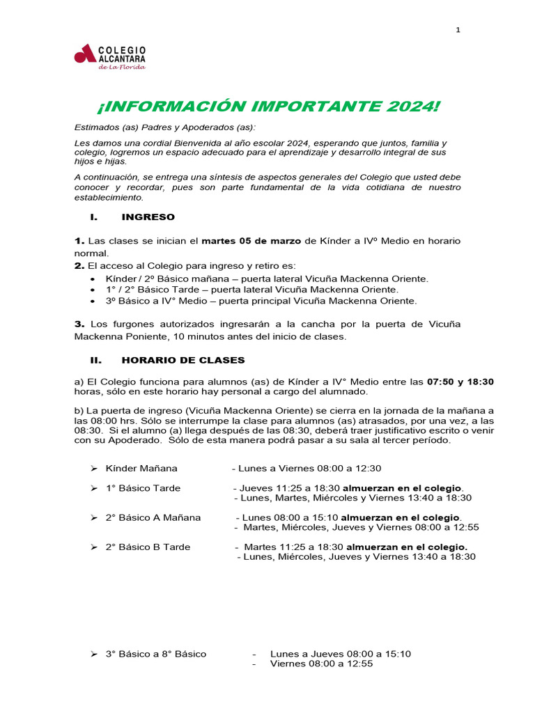 Información Clave para Padres 2024 | PDF | Educación de la primera ...