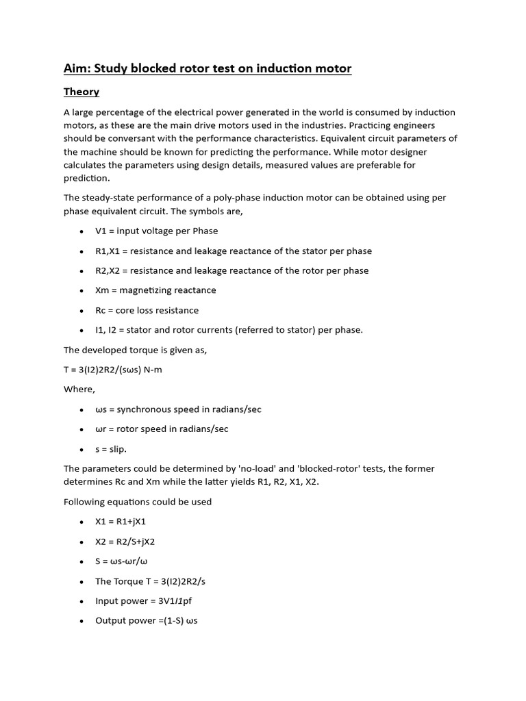 Blocked Rotor Test on Induction Motors | PDF