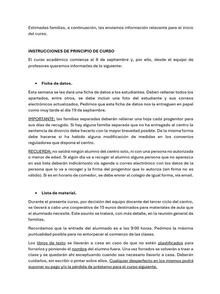 Instrucciones para el Inicio del Curso | PDF