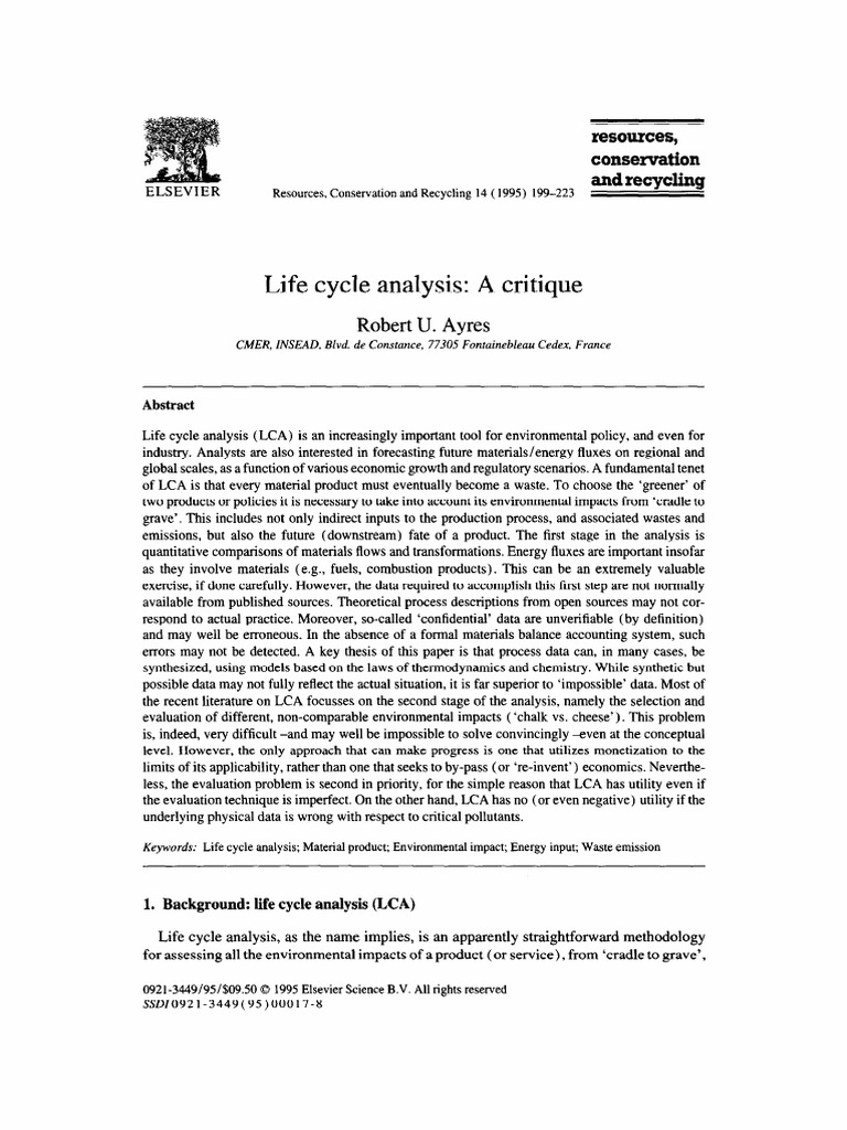Critique of Life Cycle Analysis Methods | PDF | Life Cycle Assessment ...