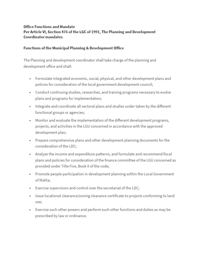 MPDO Functions and Responsibilities | PDF | Zoning | Local Government