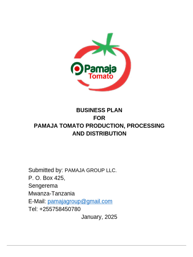 Pamaja Tomato Business Plan Overview | PDF | Agriculture | Smallholding