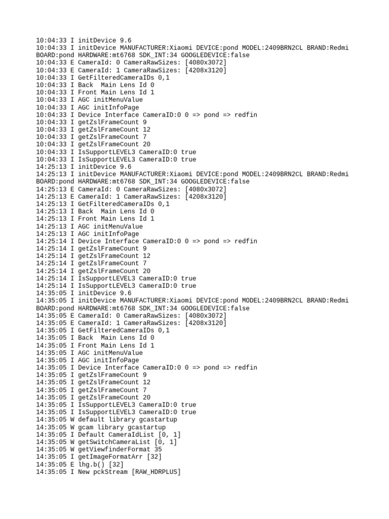 Xiaomi Redmi Camera Initialization Logs | PDF | Computing | Software