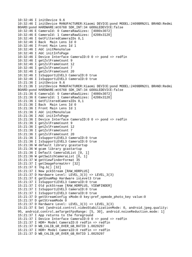Xiaomi Redmi Camera Initialization Logs | PDF | Software | Computing