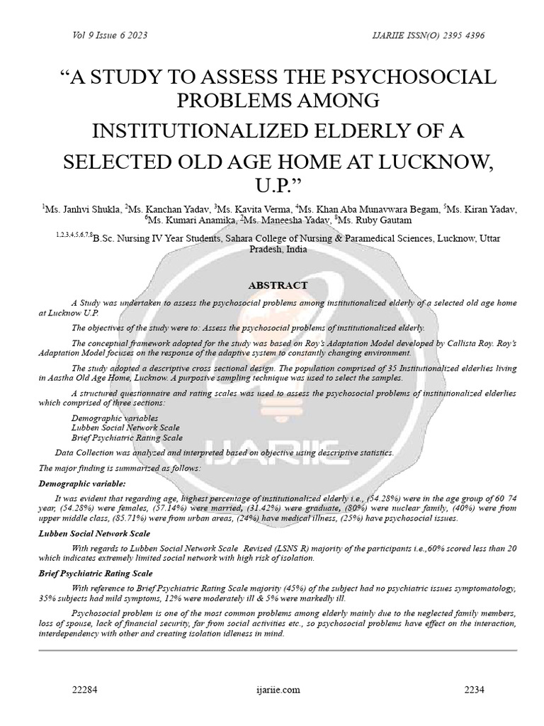 Psychosocial Issues in Elderly Care Study | PDF | Ageing | Psychosocial