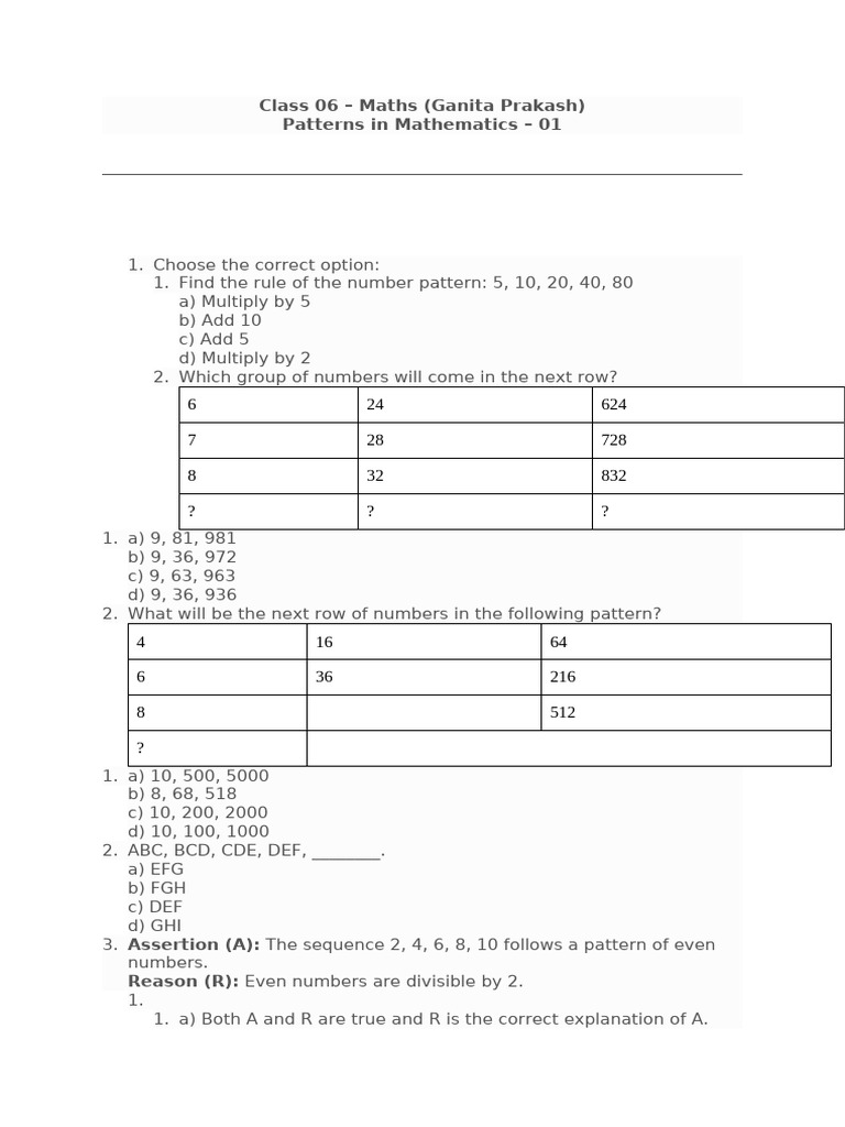 Maths Patterns and Sequences Quiz | PDF | Mathematics