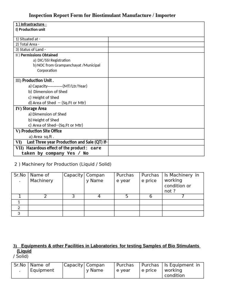 Biostimulant Production Unit Inspection | PDF
