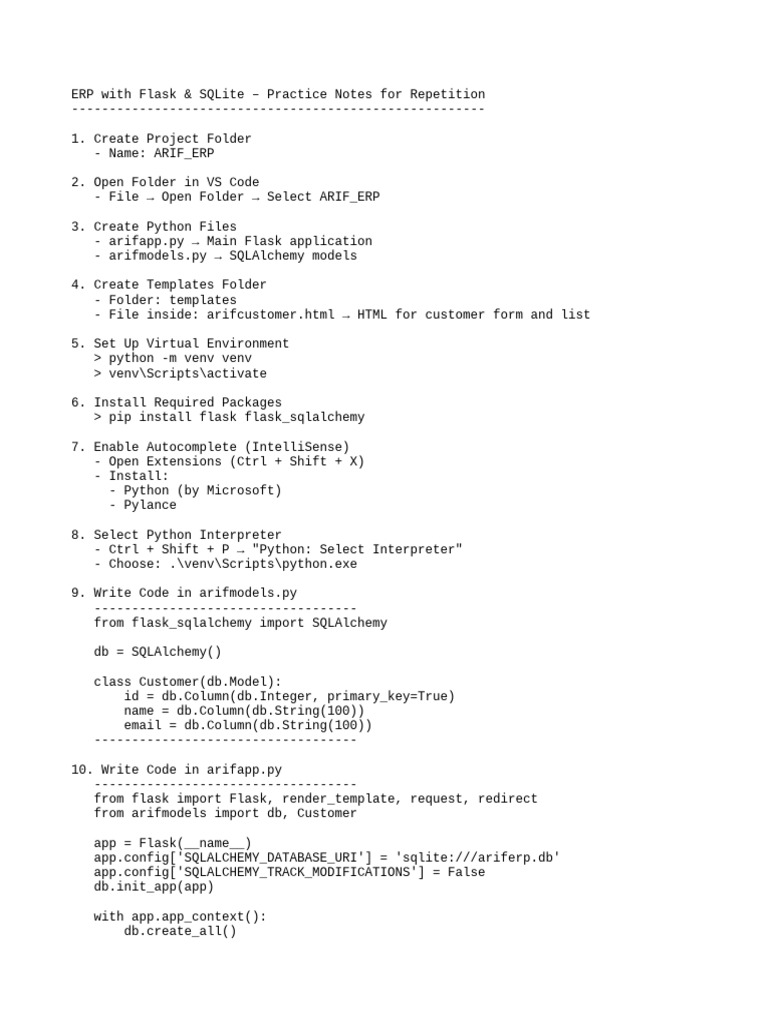 Flask ERP Setup with SQLite Guide | PDF | Python (Programming Language ...