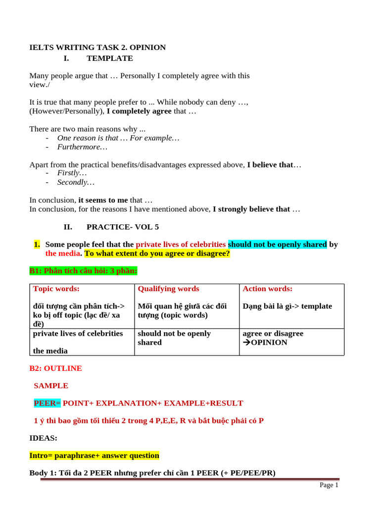 IELTS Opinion Essay Template Guide | PDF | Social Psychology ...