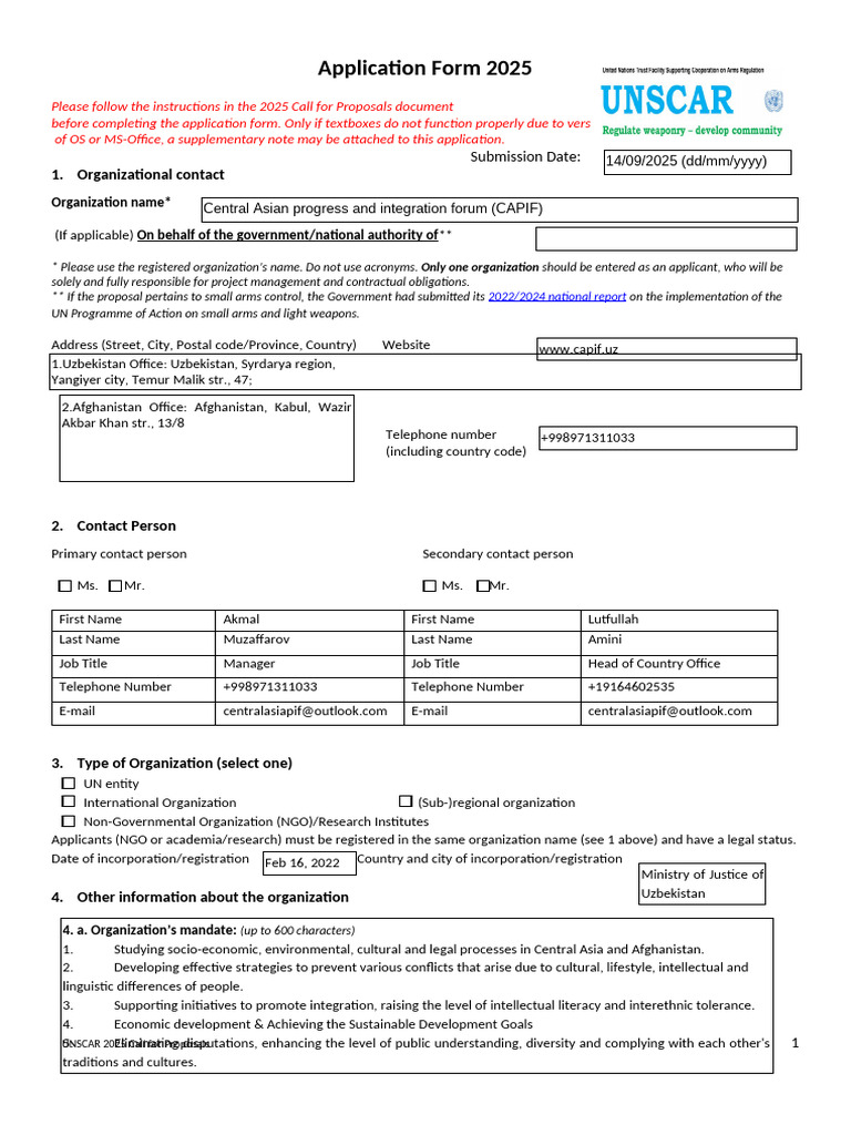 UNSCAR 2025 Application Form 1 R | PDF | Quality Management System ...