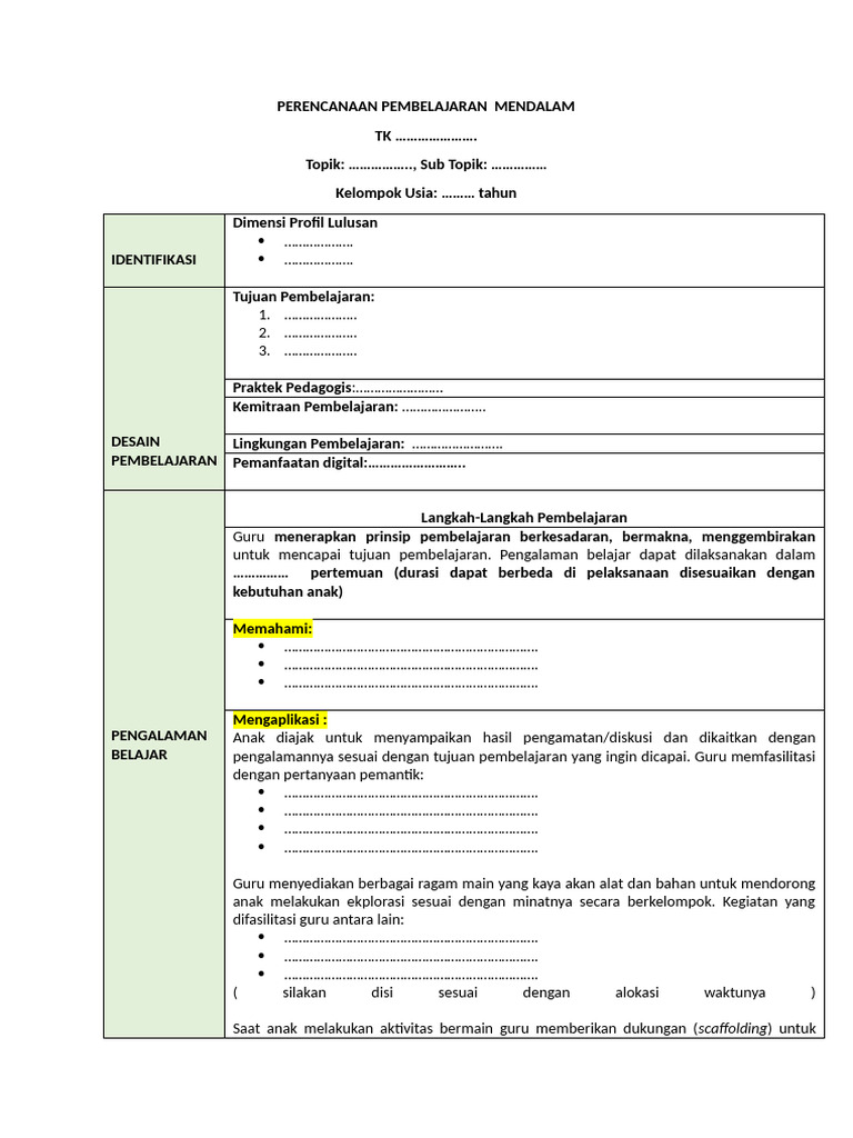 Perencanaan Pembelajaran TK Efektif | PDF