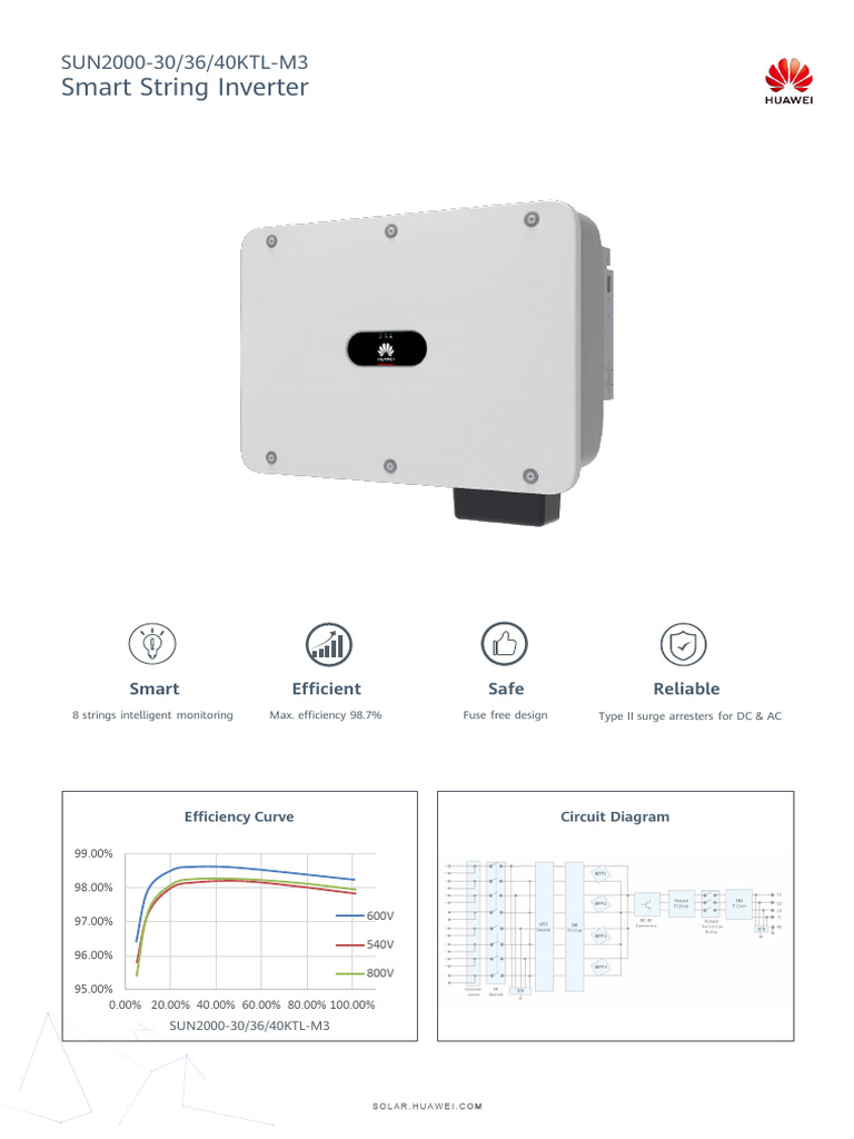 Huawei SUN2000 Inverter Specs & Efficiency | PDF | Alternating Current ...