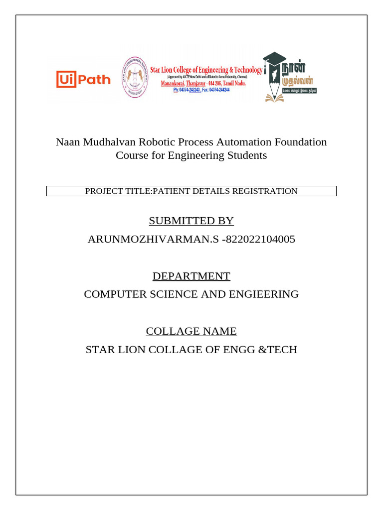 Patient Registration Automation Project | PDF | Databases | Automation