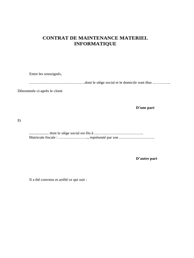 Contrat de Maintenance Informatique | PDF | Taxe sur la valeur ajoutée ...