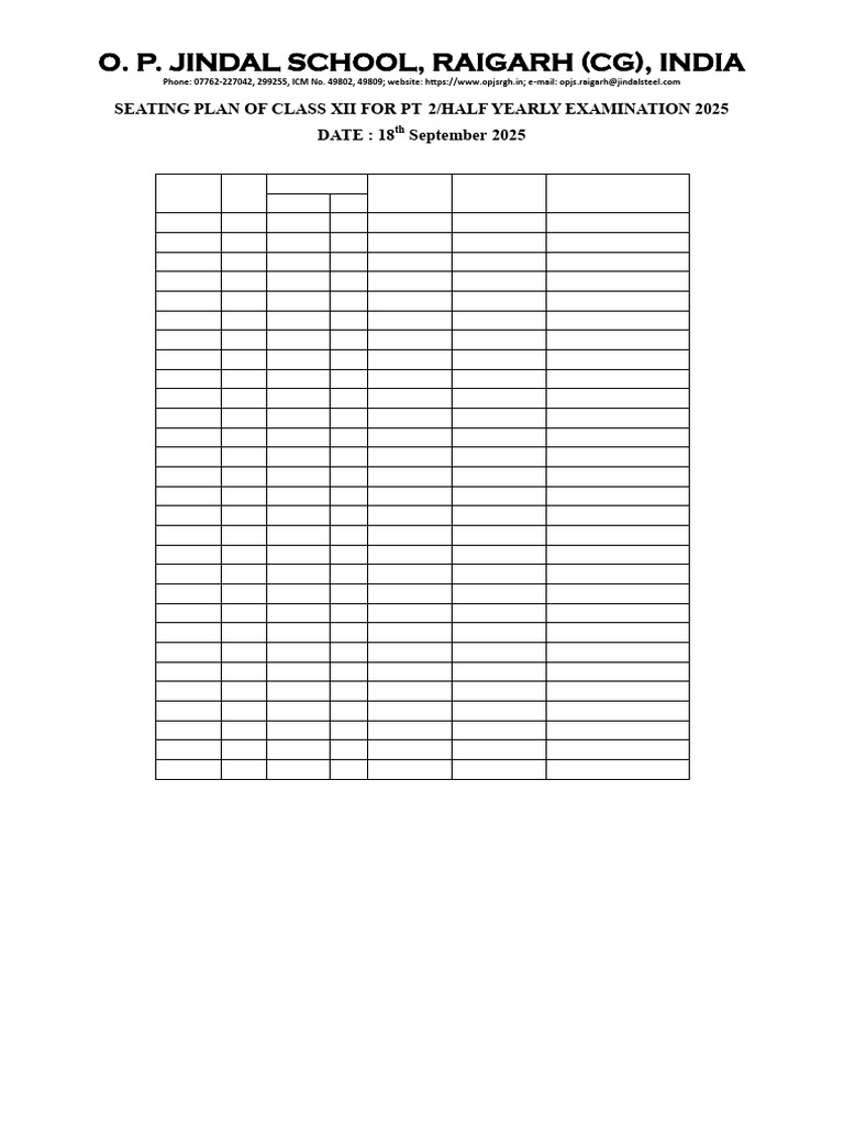 Class XII PT-2 Exam Seating Plan 2025 | PDF