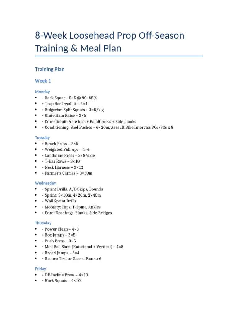 8-Week Off-Season Training Plan | PDF | Cuisine | Weight Training