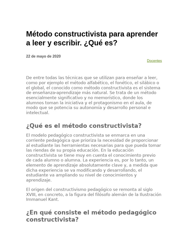 Método Constructivista en Lectoescritura | PDF | Constructivismo ...