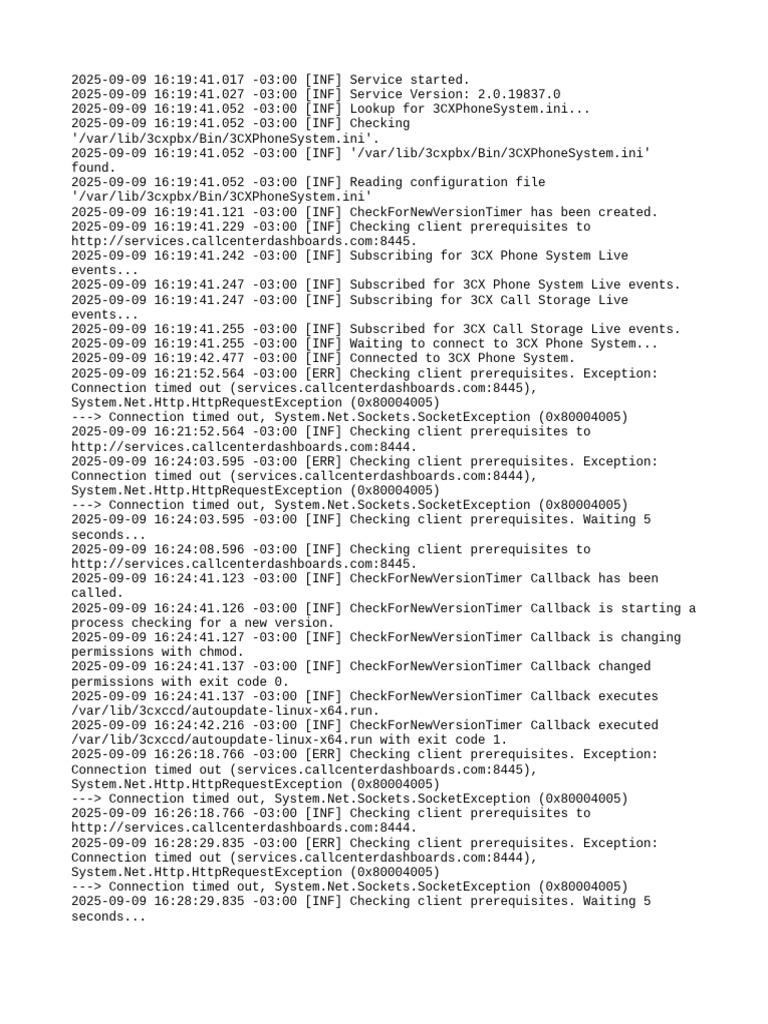 3CX Phone System Connection Logs | PDF | Data Management | Unix Software