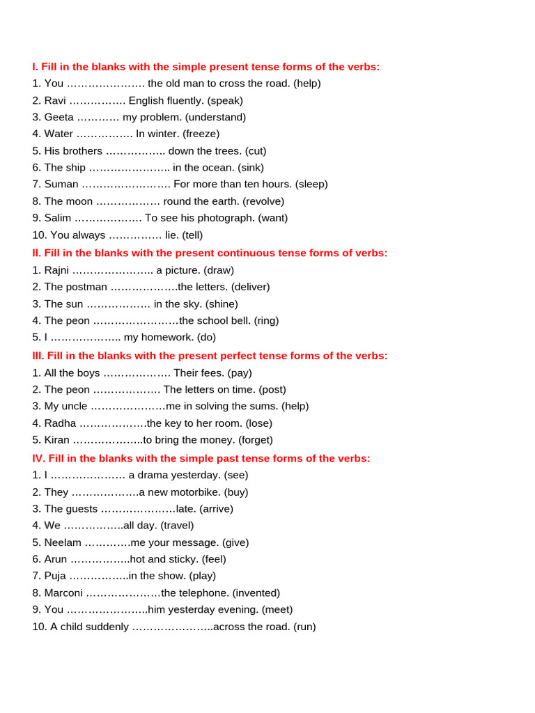 Tenses Exercises for Grade 6 | PDF | Linguistics | Syntax