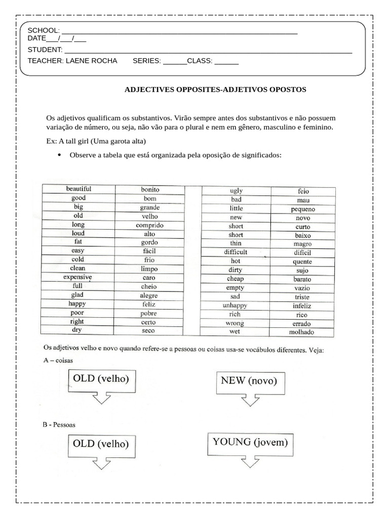 Adjetivos Opostos em Inglês | PDF
