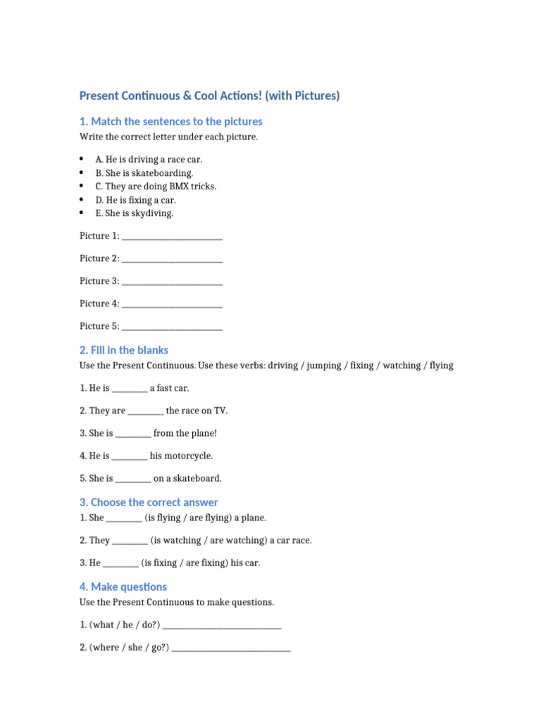 Present Continuous Activities with Images | PDF