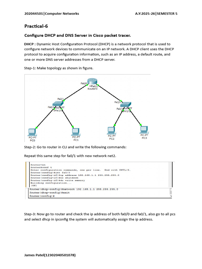 Configure DHCP and DNS in Cisco | PDF