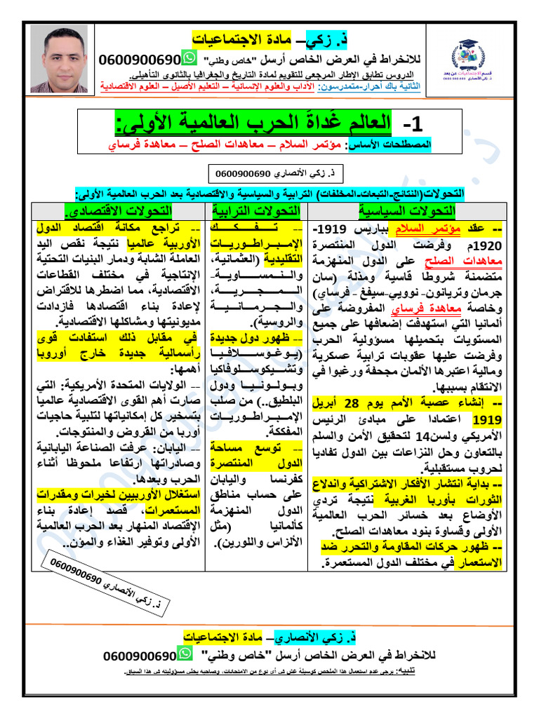 العالم غداة الحرب العالمية الأولى | PDF