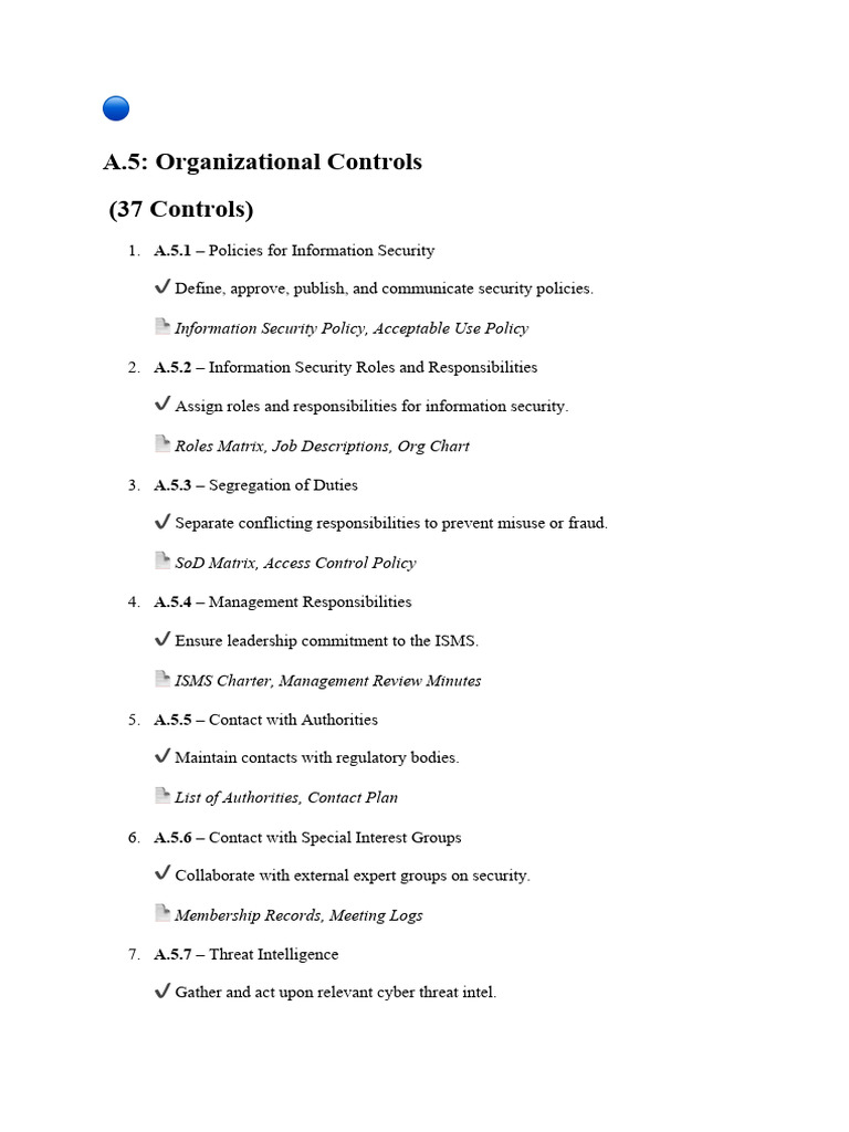 ISO 27001:2022 Organizational Controls | PDF | Information Security ...