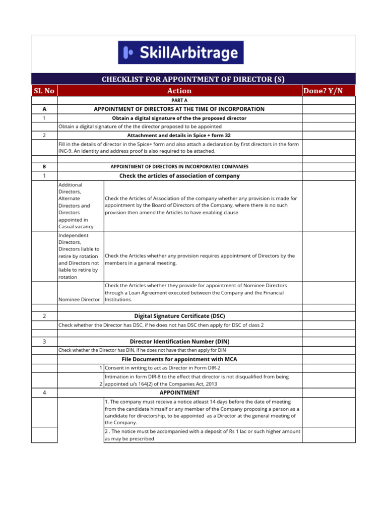 Director Appointment Checklist Guide | PDF | Articles Of Association ...