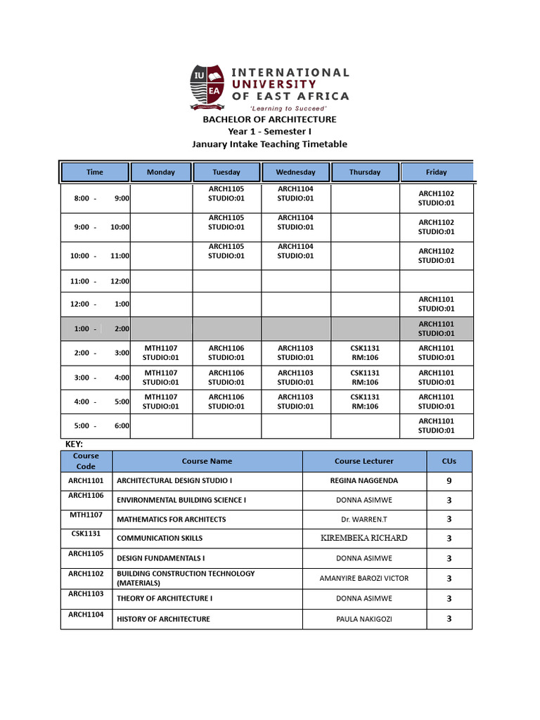 ARCH1203 Theory of Architecture II Schedule | PDF | Academic Term