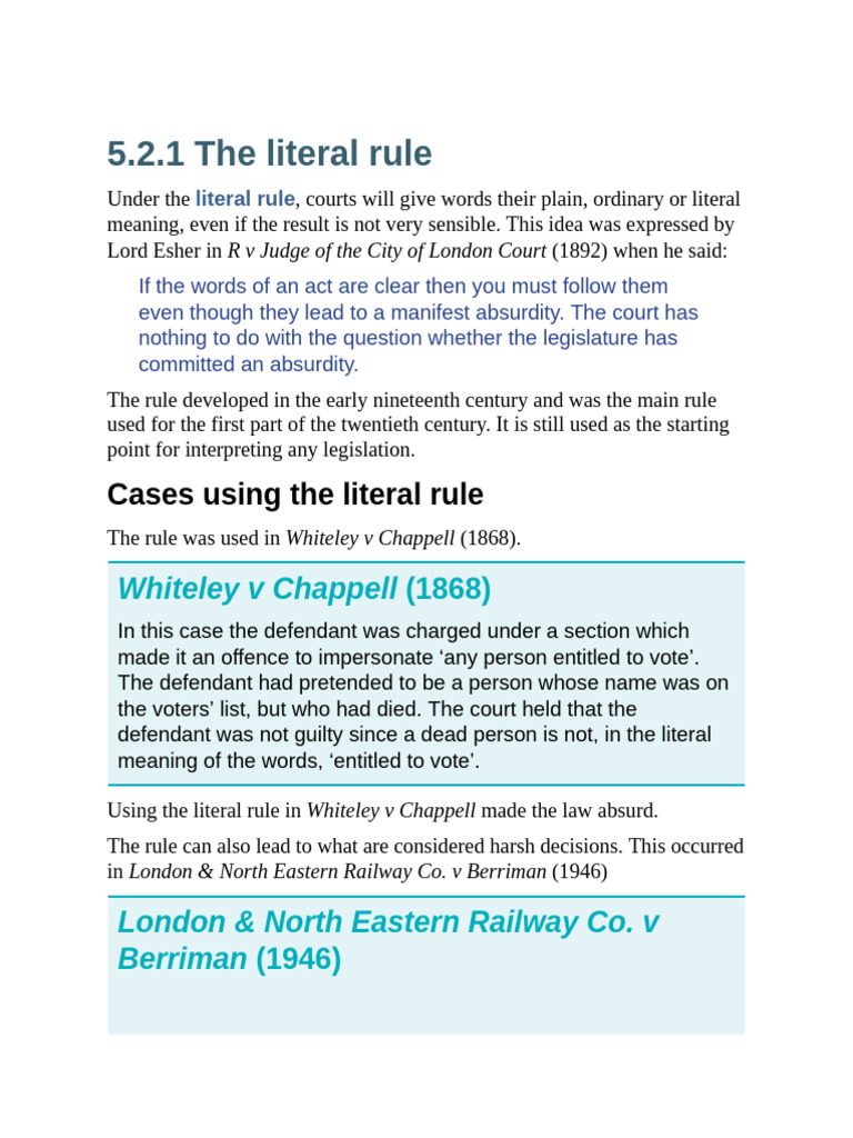 Understanding the Literal Rule in Law | PDF | Plain Meaning Rule | Crimes