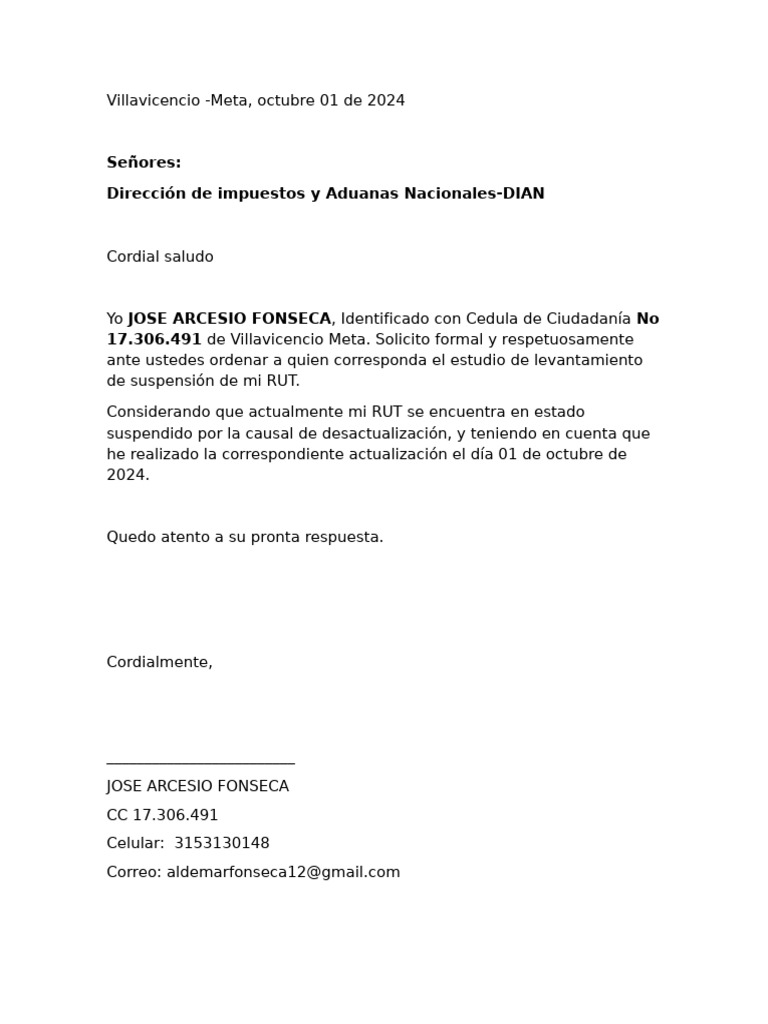 Solicitud Levantamiento Suspension Rut | PDF