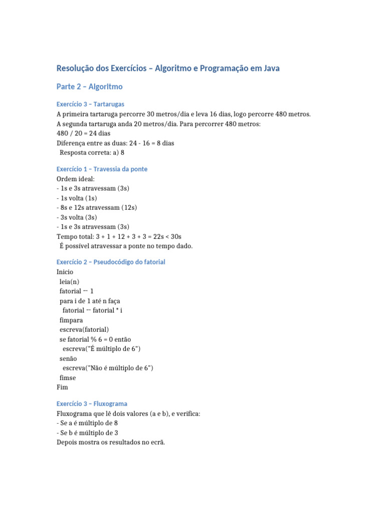 Exercícios de Algoritmo em Java | PDF | Algoritmos e estruturas de dados