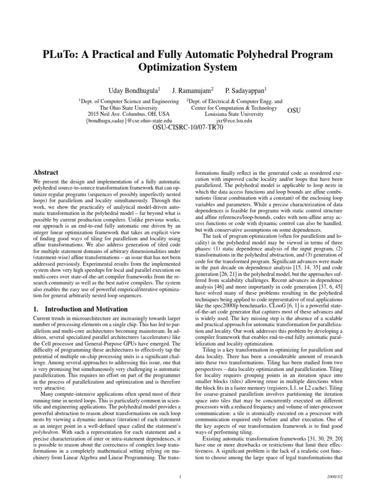 Fully Automatic Polyhedral Optimization System | PDF | Parallel ...