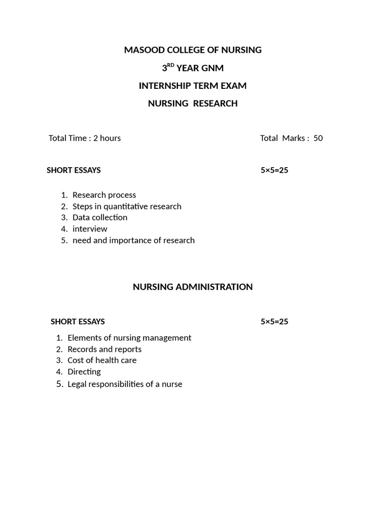 Internship Question Paper Termexam - Administration | PDF